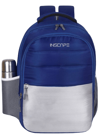 a school bags with simple and elegant look in royal blue and grey color 