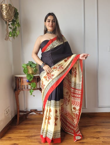 Traditional Bagru print soft cotton mulmul saree