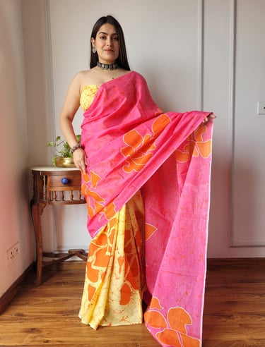 oft cotton mulmul saree with floral print design