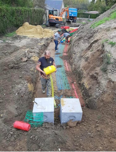 Raccordement   Tout-à-l'égout,  Eau pluviale   Gaines de gaz,   Télécom   Electricité