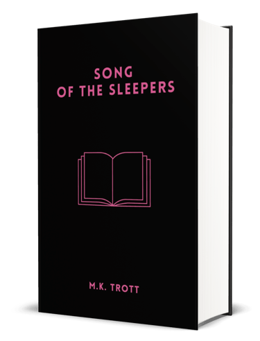 A black book cover featuring a bright pink line drawing of an open book