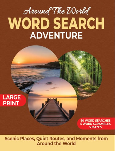 Large print travel word search book cover