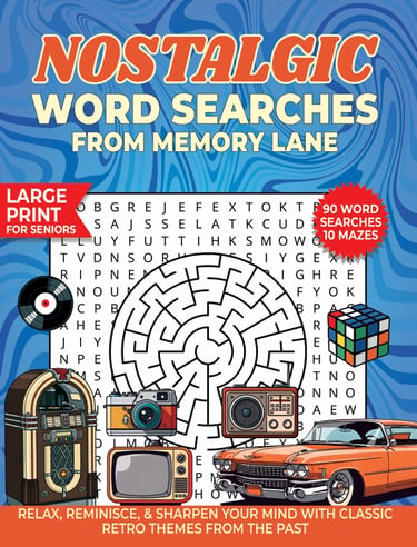 nostalgic word searches memory lane large print retro themed puzzle book liora onyx cover
