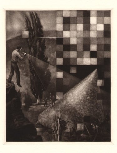 Mezzotint Cone of Vision Grid Pixels Cell Phone Poplar Robert De Groff DeGroff