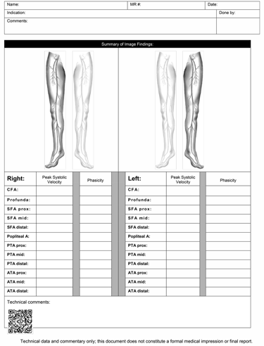 Duplex ultrasound worksheet for lower extremity arterial exam