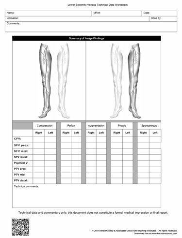 Duplex lower extremity venous exam worksheet.