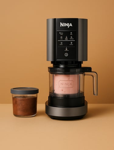 Ninja coffee maker with milk frother on a beige background