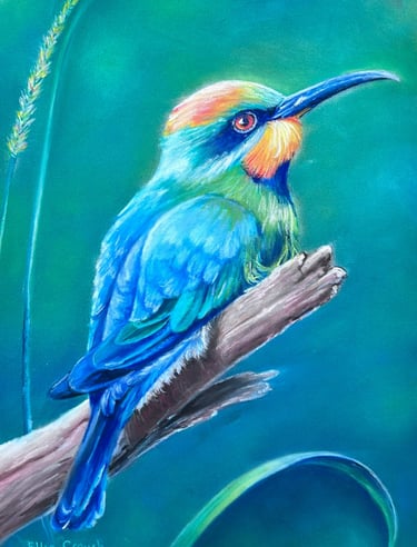 Blue Parrot drawn in pastel