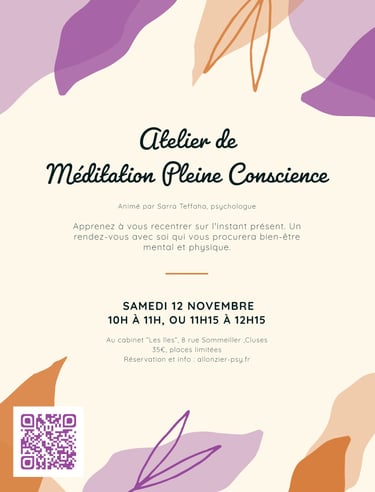 Affiche méditation pleine conscience Cluses samedi 12 novembre