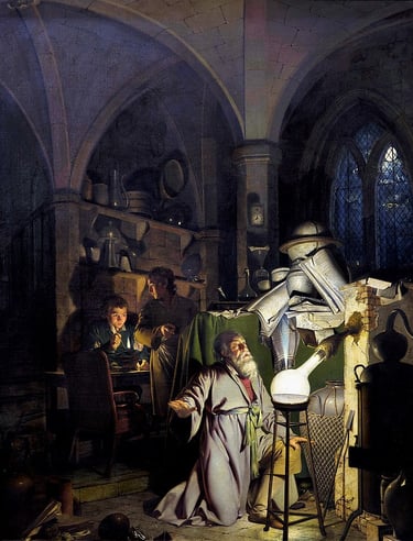 Joseph Wright of Derby. L’Alchimiste découvrant le phosphore