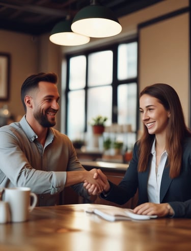 a couple of men sitting at a table with laptops