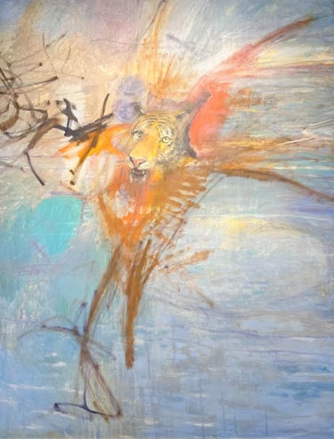 large original oil on linen tiger coming through the surface