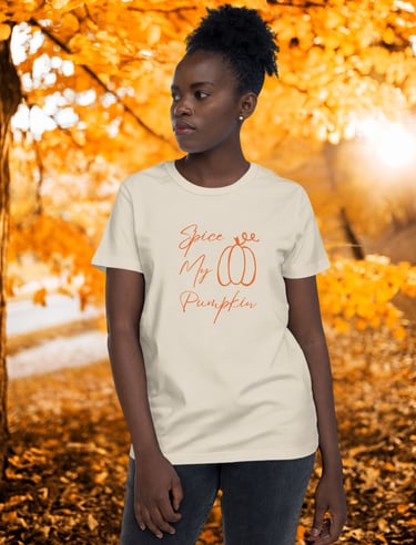 Spice My Pumpkin fall graphic t-shirt in soft cotton with pumpkin design – cozy autumn fashion