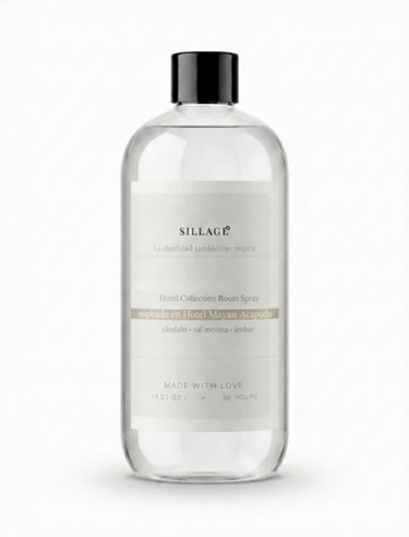Frasco de spray ambiental Sillage Hotel Collection, inspirado en el Acapulco maya con notas de sánda