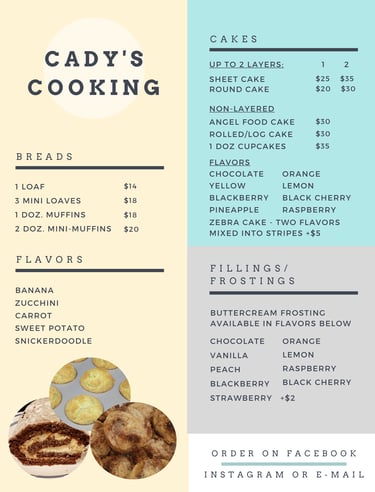 cadys cooking kyle tx menu breads cakes frosting