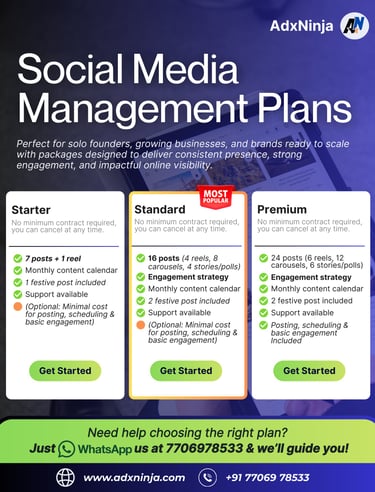 Social Media Management Plans which are Perfect for solo founders, growing business & brands.