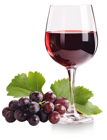 glass of red wine with grapes
