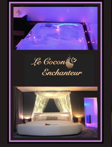 Chambre romantique de la love room à Rennes avec spa jacuzzi privatif