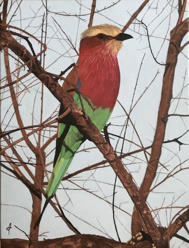 Tableau peinture à l'huile - Le rollier à longs brins
