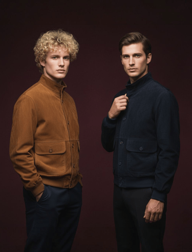 due uomini che indossano una giacca di renna marrone e una giacca di renna blu