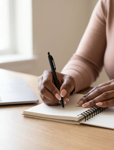 Writing in a notebook and planning digital income beyond client appointments