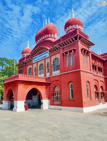 Front view of the charming heritage building of Thanjavur Museum