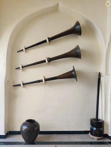 Historic artefacts including utensils and instruments on display at Thanjavur Palace Royal Museum