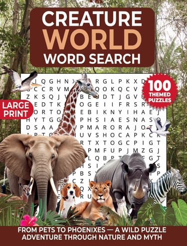 animal word search puzzle creature world large print wildlife themed puzzles liora onyx cover