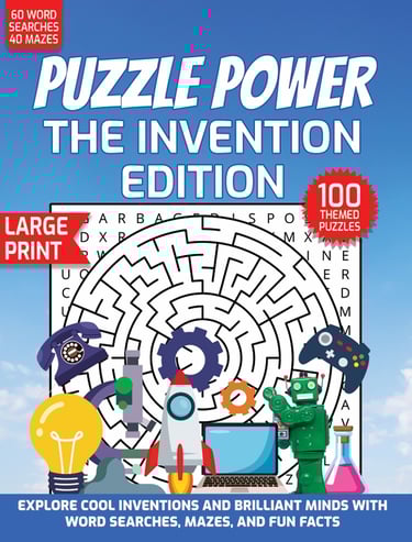 invention word search puzzle power edition large print educational puzzles liora onyx cover