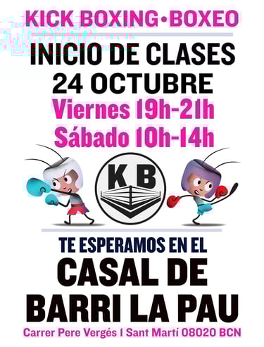 Cartel horario del inicio de las clases de kickboxing y boxeo