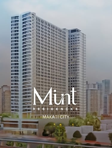 Modern high-rise exterior of Mint Residences condominium in Makati City skyline.