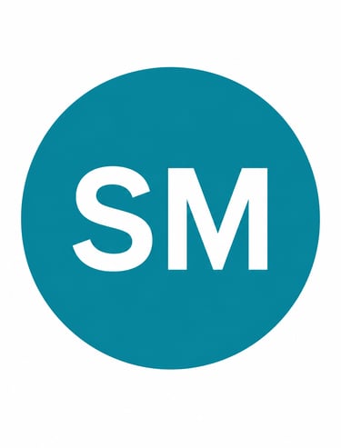 A teal circular icon featuring the white capital letters SM in a bold sans-serif font.