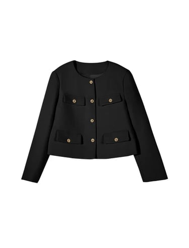 Women's black cropped tweed blazer jacket