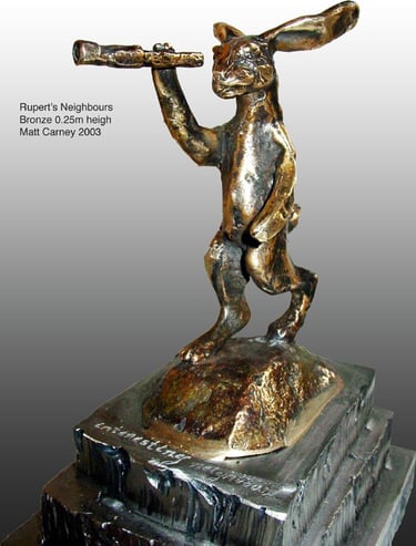 a sculpture of a rabbit looking through a telescope