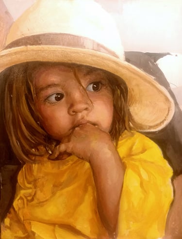 a painting of a little girl in a yellow dress