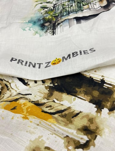 Minimalist abstract print on summer linen fabric