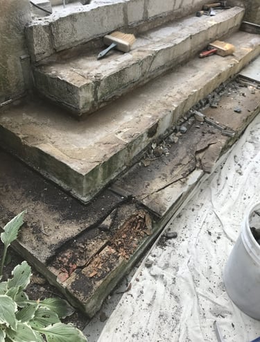 stone patio steps in need of repair in Lake Geneva, Wisconsin