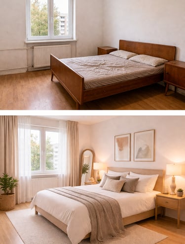 Modern eingerichtetes Schlafzimmer einer Wohnung in der Kurzzeitvermietung über AirBnb