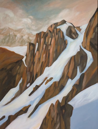 peinture de couloirs de neiges entre les rochers