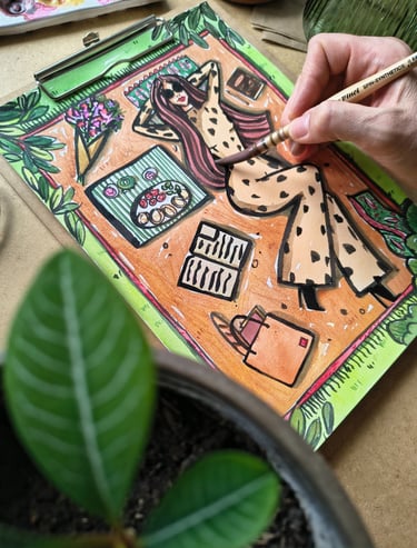 Editorial Lifestyleillustration, handgemalt mit Tusche und Aquarell