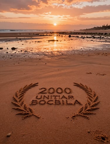 Detail shot of sand art reflecting the warm terracotta orange light of the sky in the tide pools nearby.
