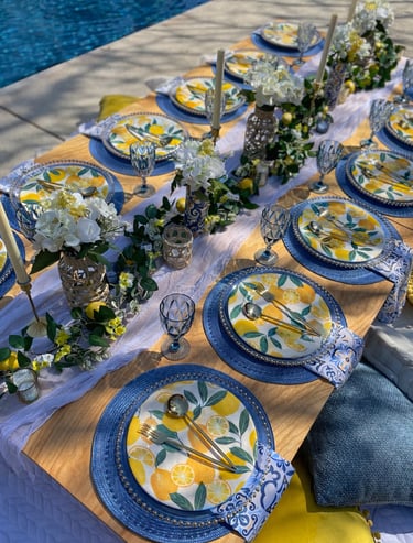 Luxury picnic for 12, Italian lemon summer Instagrammable tablescape Gathered Grace Picnic Co. UGA