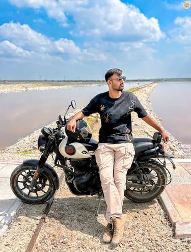posing on a railway track stretching across Sambhar Lake’s salt pans.