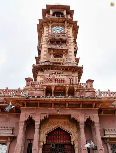 Closer view of Jodhpur’s famous Clock Tower at Sardar Market, a landmark of the Blue City.