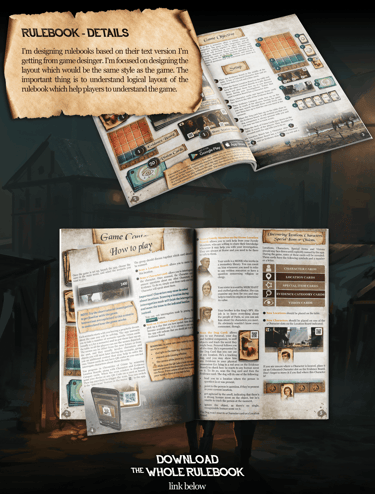 Details of rulebook graphic design I did for the game.