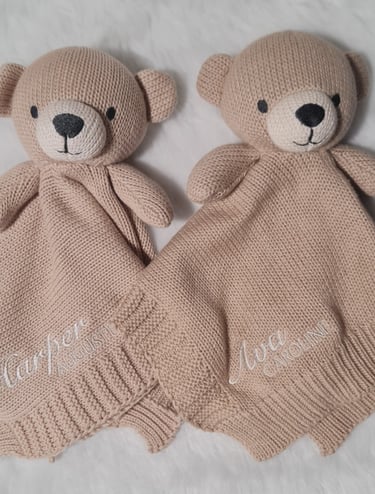 Personalised embroidery on these snuggle bears, baby sleep toy