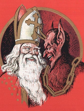 devil and priest laughing