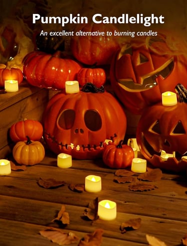 Homemory 24-pack flickering flameless LED tea lights, safe long-lasting candles for Halloween décor.
