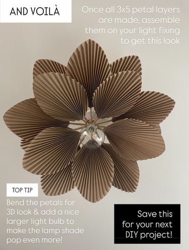 finished DIY 3D flower lampshade with retro light bulb