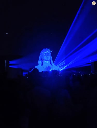 Adiyogi Divya Darshanam light and sound show at Adiyogi Chikkaballapur near Nandi Hills, featuring illuminated visuals